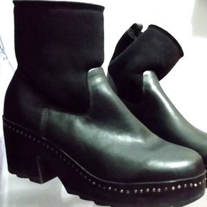 NELSON Black Leather Studded Platform Clog Boots